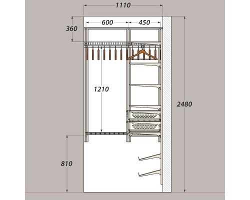 Гардеробная система в нишу спальни